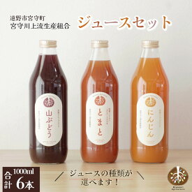 【ふるさと納税】旬素材 果物 野菜 ジュース セット 大瓶 1L 3種 各 2本 合計 6本 選べる 種類 / 贈答 ギフト 詰め合わせ とまと にんじん 山ぶどう 国産 岩手県 遠野市 宮守町 産 100% 宮守川上流生産組合 野菜 果実 フルーツ 果汁 宮守川上流生産組合 箱 贈り物 送料無料