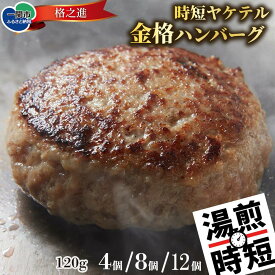 【ふるさと納税】 お湯で温めるだけ 格之進 ヤケテル金格ハンバーグ ( 選べる 120g × 4個 8個 12個) 無添加 湯煎 ボイル 時短 調理済み 肉汁 塩麹 牛肉 豚肉 白金豚 国産 高評価 贈答用 ギフト 子供 人気 おすすめ 岩手県 一関市
