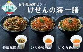 【ふるさと納税】手軽に海鮮丼！ 3種セット けせんの海 一膳 松前漬け いくら松前漬け いくらめかぶ [ 海鮮 海の幸 魚介類 海産物 ご飯のお供 小分け ミニ 個包装 パック 冷凍 イクラ 松前漬け お手軽 簡単 人気 おすすめ おかず おつまみ 陸前高田 国産 岩手 ]