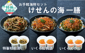 【ふるさと納税】手軽に海鮮丼！ 3種各2個セット けせんの海 一膳 松前漬け いくら松前漬け いくらめかぶ [ 海鮮 海の幸 魚介類 海産物 ご飯のお供 小分け ミニ 個包装 パック 冷凍 イクラ 松前漬け お手軽 簡単 人気 おすすめ おかず おつまみ 国産 岩手 陸前高田 ]