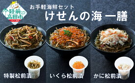 【ふるさと納税】手軽に海鮮丼！ 3種セット けせんの海 一膳 松前漬け いくら松前漬け かに松前漬け [ 海鮮 海の幸 魚介類 海産物 ご飯のお供 小分け ミニ 個包装 パック 冷凍 イクラ 松前漬け お手軽 簡単 人気 おすすめ おかず おつまみ 国産 岩手 陸前高田 ]