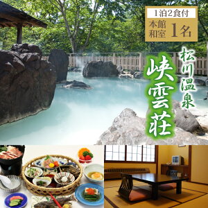 【ふるさと納税】 温泉 宿泊 松川温泉 峡雲荘 1名様 宿泊券 1泊2食付 本館 和室 / 温泉宿 シングル 一名様 お宿 露天風呂 旅行 観光 観光旅行 トラベル 旅 お泊り 一泊二食 1泊2食 食事付き お