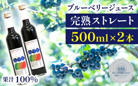 【ふるさと納税】ブルーベリー シューズ フルーツジュース ストレート 果汁100％ ブルーベリージュース 500ml×2本セット 合計1,000ml 濃厚 果物 フルーツ 自社農園 濃厚 果実飲料 果物 くだもの ドリンク 【岩手林業株式会社】 岩手県 滝沢市 送料無料