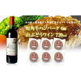 【ふるさと納税】岩手県　葛巻町×矢巾町 山ぶどうワイン720mlと短角牛ハンバーグ6個 セット【複数個口で配送】【配送不可地域：離島】【4014427】