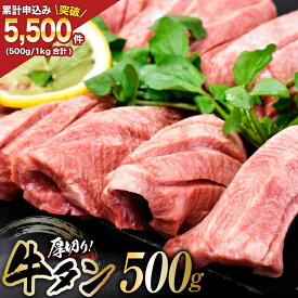 【ふるさと納税】 牛タン 三陸岩井崎の塩を使用 厚切り 牛タンスライス 500g [からくわ精肉店 宮城県 気仙沼市 20565834] 肉 牛肉 精肉 牛たん タン スライス 焼肉 牛タン塩 牛たん塩 タン塩 冷凍