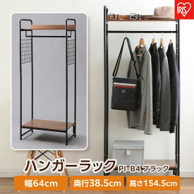 【ふるさと納税】ハンガーラック 1段 スタイルハンガー 2WAYタイプ プレミアム 棚板・メッシュパネル付き アイリスオーヤマ 衣類収納 お客様組立商品 PI-B4 ブラック