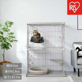 【ふるさと納税】ウッディキャットケージ2段 PWCR-962V ライトグレー | キャットケージ 猫ケージ 猫用ケージ ケージ ウッディ 室内用 2段 二段 スリム 省スペース 縦型 お留守番 安心 安全 扉付き ペット用品 おしゃれ インテリア 人気 おすすめ アイリスオーヤマ