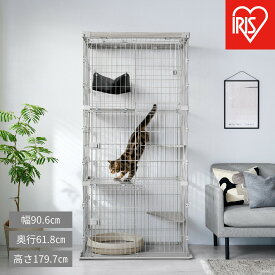 【ふるさと納税】ウッディキャットケージ3段 PWCR-963V ライトグレー | キャットケージ 猫ケージ 猫用ケージ ケージ ウッディ 室内用 3段 三段 スリム 省スペース 縦型 お留守番 安心 安全 扉付き ペット用品 おしゃれ インテリア 人気 おすすめ アイリスオーヤマ