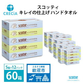 【ふるさと納税】 ハンドタオル スコッティ 60箱 (5箱×12パック) ペーパータオル タオル 手拭き 使い捨て 日用品 衛生用品 防災 備蓄 消耗品 新生活 生活用品 生活雑貨 必需品 人気 おすすめ 便利 簡単 らく キレイの仕上げ 送料無料 宮城県 岩沼市