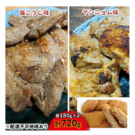 【ふるさと納税】【河村商店】味付け牛たん（塩こうじ味・ヤンニョム味）各180g×2 計720g（コロッケ3個付き！） 牛タン 加工品 惣菜 冷凍 セット