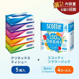 【ふるさと納税】 [選べる内容量/回数] ティッシュ クリネックス 5箱 トイレットペーパー シングル 3倍長持ち 4ロール 香り付き 3倍長持ち 高品質 上質 ふんわり 柔らか 日本製 日用品 生活用品 必需品 消耗品 防災 備蓄 簡単 便利 楽 コンパクト 送料無料 宮城県 岩沼市