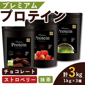 【ふるさと納税】プレミアムプロテイン 3種セット (3種×各1kg) ＜リッチチョコレート味・フレッシュストロベリー味・ダーク抹茶味＞ トレーニング 筋トレ タンパク質 常温 水分補給 ドリンク ジム 国内製造 加工食品 【UGOQ株式会社】 tm334