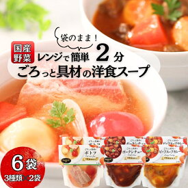 【ふるさと納税】 スープ レンジ 2分 ごろっと 具材の洋食 スープセット 国産野菜 3種6食 常温保存 個包装 ポトフ スープカレー シチュー レトルト 国産 常温保存 惣菜 ローリングストック レンジアップ 防災 非常食 東松島市 宮城県 東松島市 オンラインワンストップ A