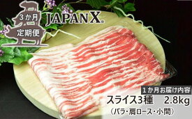 【ふるさと納税】【3ヶ月連続】JAPAN X3種スライスセット2.8kg（バラ肩ロース小間）／定期便合計8.4kg　【04301-0097】