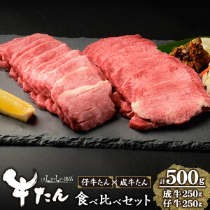 【ふるさと納税】≪厚切り7mmカット≫はらからの逸品!牛タンスライス 成牛たん&仔牛たんの食べ比べセット<計500g> 牛タン 牛たん タン たん 厚切り 肉 牛肉 小分け 焼肉 BBQ 冷凍 【はらか