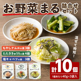 【ふるさと納税】お惣菜の素 お野菜まる 詰合せ ＜10個セット＞ たたききゅうり 塩キャベツ もやしナムル 塩味調味料 だし 出汁 鰹節 たれ タレ 野菜 一品料理 おかず マルトモ海幸倶楽部【しばたの未来】sh021