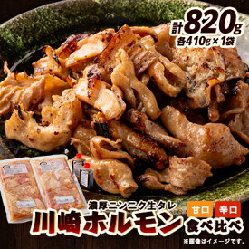 【ふるさと納税】川崎ホルモン 計820g(2～3人前410g×2袋)(濃厚ニンニク生タレ『甘口』『辛口』付き)【配送不可地域：離島】【1737183】