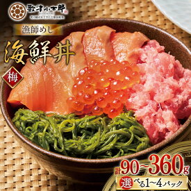 【ふるさと納税】 詰め合わせ 漁師めし 海鮮丼 〈梅〉 【選べる内容量】 [橋本水産食品 宮城県 南三陸町 ] 魚介 魚介類 魚 海鮮 海鮮丼 丼 サーモン 銀鮭 鮪 まぐろ マグロ 鮭 まぐろたたき 小分け 個包装 冷凍 三陸 めかぶ メカブ いくら いくら醤油漬け 90g 180g 270g 360g