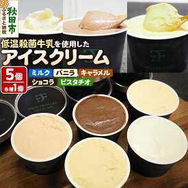 【ふるさと納税】秋田市産 鈴木牛乳の低温殺菌牛乳を使用したアイスクリーム 5種（リッチミルク、バニラ、ショコラ、キャラメル、ピスタチオ）