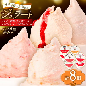 【ふるさと納税】ジェラート詰合せ いちごセット(イチゴ・いちごソルベ・紅茶フランボワーズ・いちごミルフィーユ)約100g×8個(各種2個ずつ)