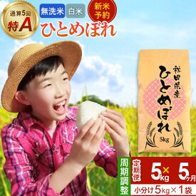 【ふるさと納税】《定期便5ヶ月》【無洗米／白米】＜令和8年産 新米受付＞ 通算5回 特A 秋田県産ひとめぼれ 5kg (5kg×1袋)×5回 [新米 先行受付 米 白米 無洗米 特A 精米 秋田県 東北 お米 ひとめぼれ 小袋 小分け 直前精米]
