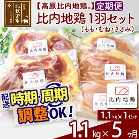 【ふるさと納税】 《定期便5ヶ月》 高原比内地鶏 正肉 1羽分×1セット もも肉 むね肉 ササミ 1.1kg(1.1kg×1セット)×5回 計5.5kg 時期選べる お届け周期調整可能 小分け 個包装 国産 冷凍 鶏肉 鳥肉 とり肉 モモ肉 5か月 5ヵ月 5カ月 5ケ月