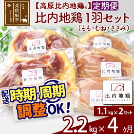 【ふるさと納税】 《定期便4ヶ月》 高原比内地鶏 正肉 1羽分×2セット もも肉 むね肉 ササミ 2.2kg(1.1kg×2セット)×4回 計8.8kg 時期選べる お届け周期調整可能 小分け 個包装 国産 冷凍 鶏肉 鳥肉 とり肉 モモ肉 4か月 4ヵ月 4カ月 4ケ月