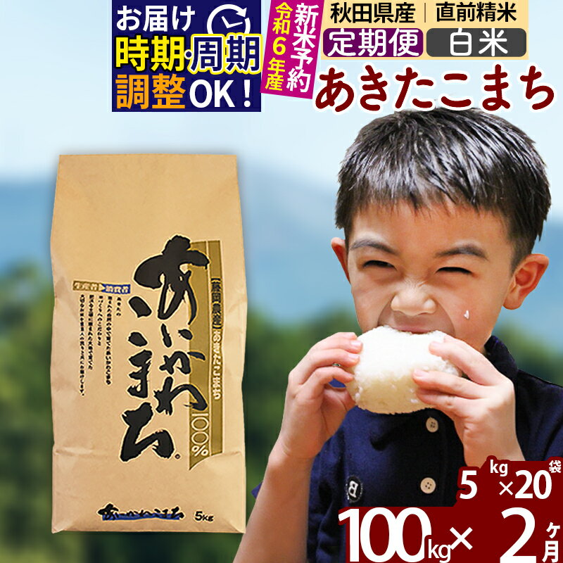 《定期便2ヶ月》  秋田県産 あきたこまち 100kg (5kg×20袋)×2回 計200kg 令和4年産 新米予約 令和5年産 時期選べる お届け周期調整可能 隔月に調整OK  一等米  2か月 2ヵ月 2カ月 2ケ月 100キロ お米