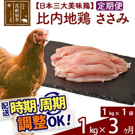 【ふるさと納税】 《定期便3ヶ月》 比内地鶏 ささみ 1kg（1kg×1袋）×3回 計3kg 時期選べる お届け周期調整可能 3か月 3ヵ月 3カ月 3ケ月 3キロ 国産 冷凍 鶏肉 鳥肉 とり肉 ササミ