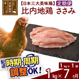 【ふるさと納税】 《定期便7ヶ月》 比内地鶏 ささみ 1kg（1kg×1袋）×7回 計7kg 時期選べる お届け周期調整可能 7か月 7ヵ月 7カ月 7ケ月 7キロ 国産 冷凍 鶏肉 鳥肉 とり肉 ササミ