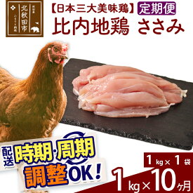 【ふるさと納税】 《定期便10ヶ月》 比内地鶏 ささみ 1kg（1kg×1袋）×10回 計10kg 時期選べる お届け周期調整可能 10か月 10ヵ月 10カ月 10ケ月 10キロ 国産 冷凍 鶏肉 鳥肉 とり肉 ササミ