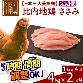 【ふるさと納税】《定期便2ヶ月》 比内地鶏 ささみ 4kg（1kg×4袋）×2回 計8kg 【選べる配送時期】