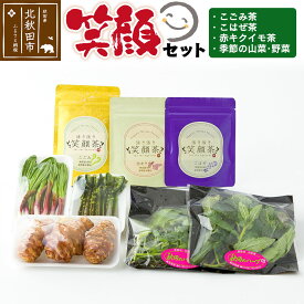 【ふるさと納税】『笑顔セット』季節の山菜・野菜と、こごみ 茶・こはぜ 茶・キクイモ 茶のセット！アントシアニン ポリフェノール ビタミン ミネラル 酵素 が 豊富