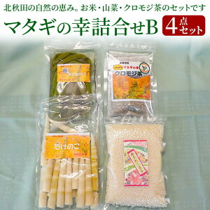 【ふるさと納税】マタギの幸詰合せB 4点セット(山菜、クロモジ茶、たけのこ水煮、あきたこまち)