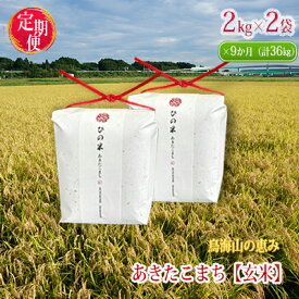 【ふるさと納税】《定期便》4kg×9ヶ月 秋田県産 あきたこまち 玄米 2kg×2袋 神宿る里の米「ひの米」（お米 小分け）　霊峰 鳥海山 自然 高原 冷涼 濃い味 新鮮 美味しい