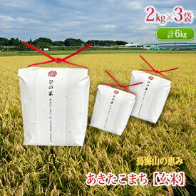 【ふるさと納税】秋田県産 あきたこまち 玄米 6kg（2kg×3袋）神宿る里の米「ひの米」（お米 小分け）　霊峰 鳥海山 自然 高原 冷涼 濃い味 新鮮 美味しい