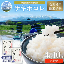 【ふるさと納税】【令和8年産 新米予約】≪10ヵ月定期便≫【無洗米】秋田県産特別栽培米サキホコレ4kg（2kg×2袋）新米 お米 おこめ 精米 小分け 定期便 特別栽培米　お届け：1回目/2026年10月下旬～11月上旬頃発送、2回目以降/毎月下旬発送