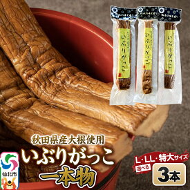 【ふるさと納税】いぶりがっこ 一本物 3本セット【選べるサイズ L／LL／特大】 株式会社がっこ [ご当地グルメ お取り寄せ 名産 漬物 漬け物 沢庵 たくあん つけもの 秋田 東北 土産]