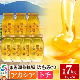 【ふるさと納税】秋田県産はちみつ アカシア蜜1kg×4本 トチ蜜1kg×3本 合計7kg 化粧箱入り 田沢湖養蜂場