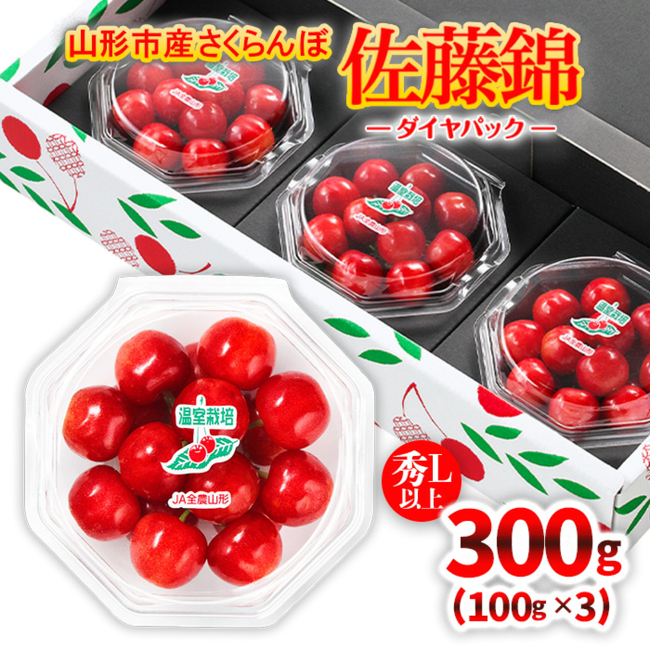 【ふるさと納税】★温室栽培★山形市産 さくらんぼ 「佐藤錦」 L以上 100g×3 ダイヤパック 【令和7年産先行予約】FU22-753