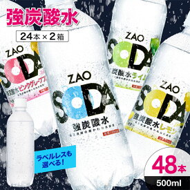 【ふるさと納税】新登場 ZAO SODA 強炭酸水 500ml×48本 フレーバーが選べる！ FZ23-525 強炭酸 炭酸水 無糖 ZAO SODA プレーン レモン ピンクグレープフルーツ ライム ラベルレス ライフドリンクカンパニー LIFEDRINK 箱 48本 500ml ペットボトル 送料無料 人気 蔵王 選べる