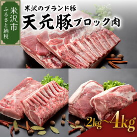 【ふるさと納税】高評価 豚肉 天元豚 ブロック肉 部位と量が選べる (豚ロース / 豚バラ / 豚肩ロース) 2kg または 4kg 冷蔵 配送 大容量 ブランド豚 角煮 用 チャーシュー ポークソテー ポーク ロース 送料無料 山形県 米沢市