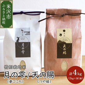 【ふるさと納税】《 先行予約 》【 令和6年産 新米 】特別栽培米 月の雫 天の賜 計 4kg ( 各 2kg / 袋 ) つや姫 夢ごこち 農家直送 2024年産 米 お米 白米 ブランド米 ご飯 ごはん ライス お取り寄せグルメ 常温配送 送料無料 山形県 米沢市