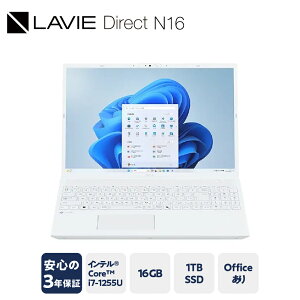 yӂ邳Ɣ[ŁzyVizp\R LAVIE Direct N16 2025N02f Ce Core&#153 i7-1255U vZbT[ yp[zCgz 16.0^Ch Office Windows11 16GB  1TB SSD m[gp\R m