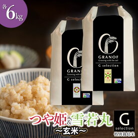 【ふるさと納税】令和7年産【新米】Gセレクション つや姫・雪若丸【玄米】 各6kg（計12kg） 山形県鶴岡産　株式会社グラノフ