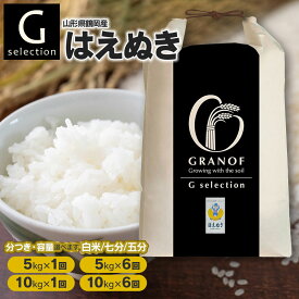【ふるさと納税】令和7年産【新米】Gセレクション はえぬき 白米(精米) 山形県鶴岡産 容量（5kg・10kg）と回数（1回・6回）選べる　定期便（毎月1回中旬発送）　株式会社グラノフ
