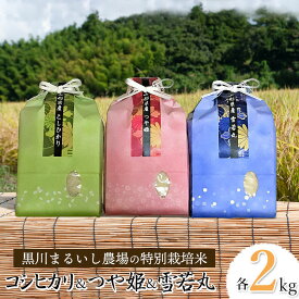 【ふるさと納税】令和7年産【新米】黒川まるいし農場の特別栽培米 コシヒカリ・つや姫・雪若丸　各2kg　K-761
