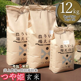 【ふるさと納税】【令和5年産】井上農場の特別栽培米 つや姫 【玄米】12kg（5kg×2袋＋2kg×1袋）