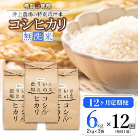 【ふるさと納税】【定期便12ヶ月】【令和5年産】井上農場のコシヒカリ 無洗米 6kg(2kg×3袋)×12ヶ月　M25-004