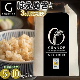 【ふるさと納税】【3ヶ月定期便】令和7年産【新米】Gセレクション はえぬき 玄米 山形県鶴岡産　選べる容量(5kg or 10kg) ×3ヶ月　（毎月1回中旬発送）　株式会社グラノフ